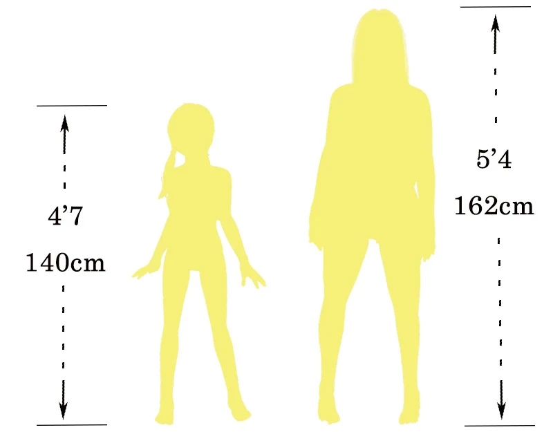 Dolls of 4 '7 and 5' 4 are comparing their height.