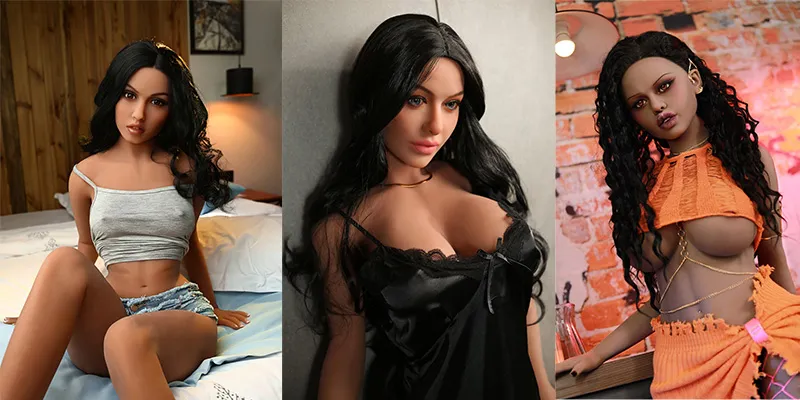 Three lifelike appearance Latina sex dolls.