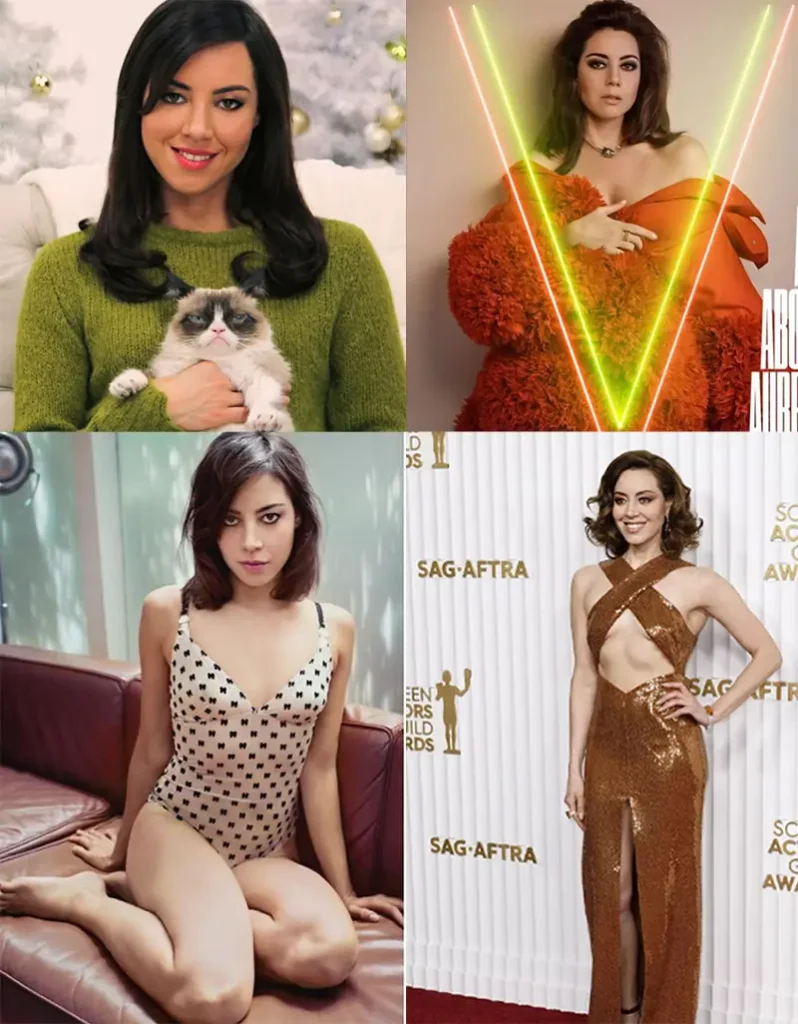 Four pictures of Aubrey Plaza.