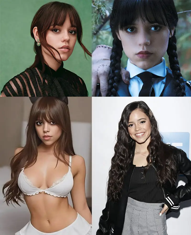 Four pictures of Jenna Ortega.