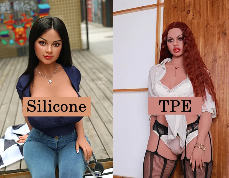 On the left is silicone head sex doll and TPE sex doll is on the right.