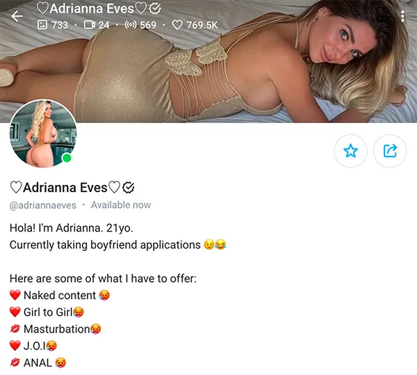 The Onlyfans page of Adrianna Eves.