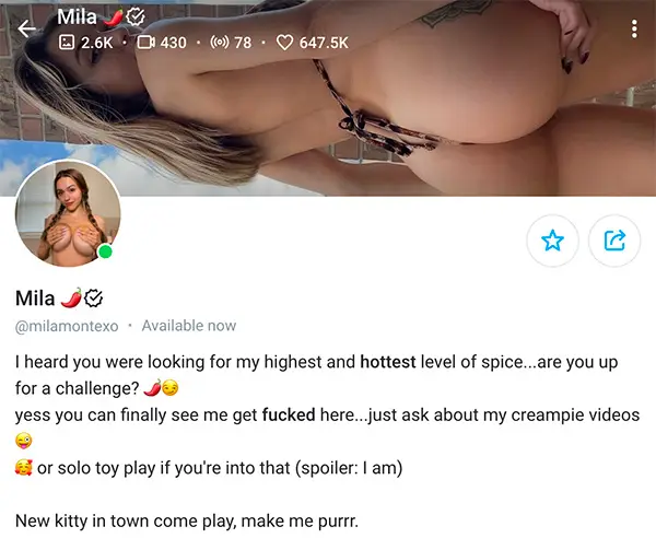 The Onlyfans page of Mila.